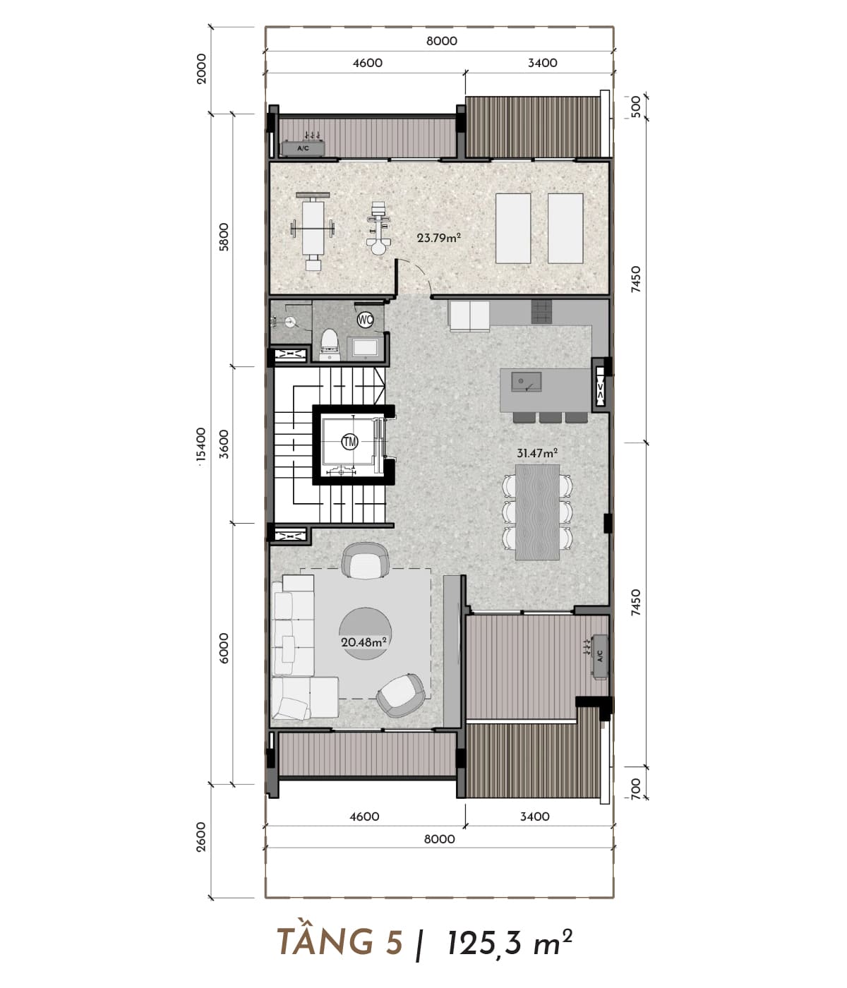 mặt bằng tầng 5 shophouse hòa lạc metro city